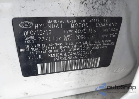 2017 Hyundai Ioniq Hybrid Limited from USA, damaged, VIN KMHC85LC4HU020910